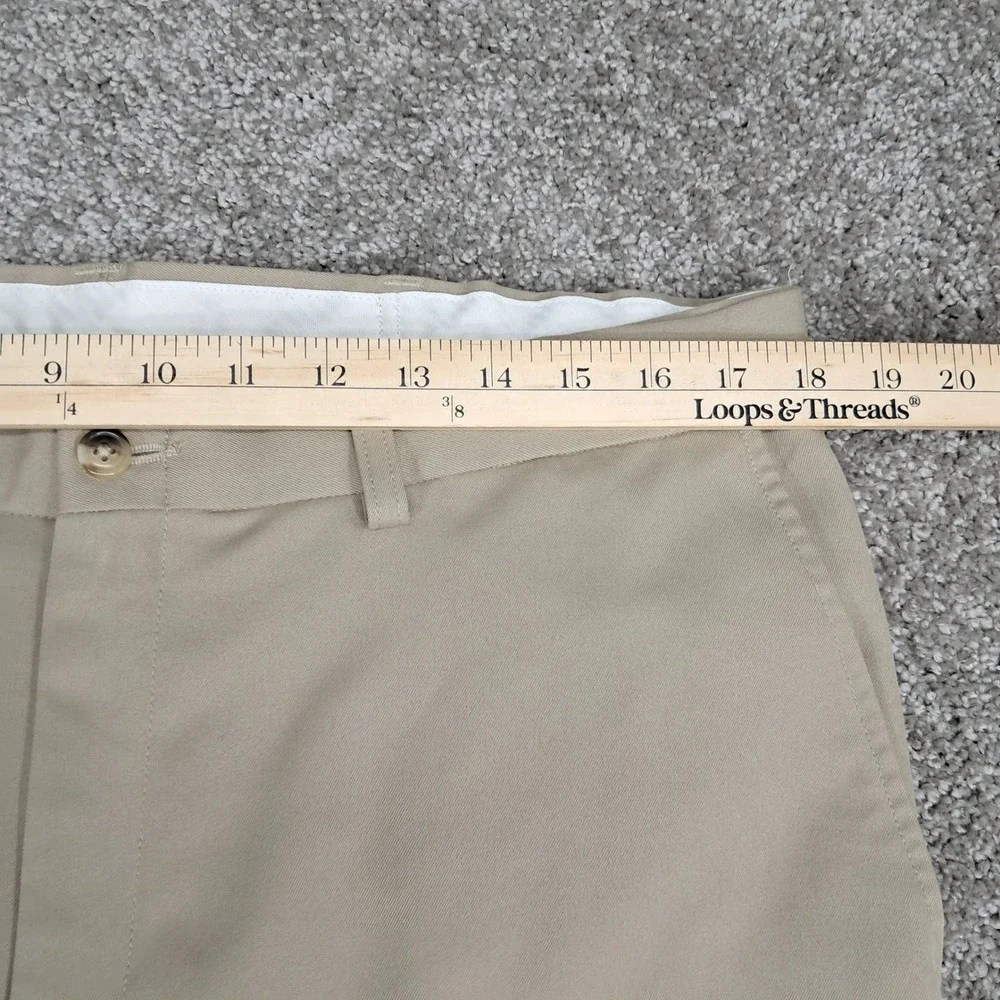 Haggar Mens Tan Dress Slacks Flat Front Straight Leg Khaki Pants 36x31 (38x29)